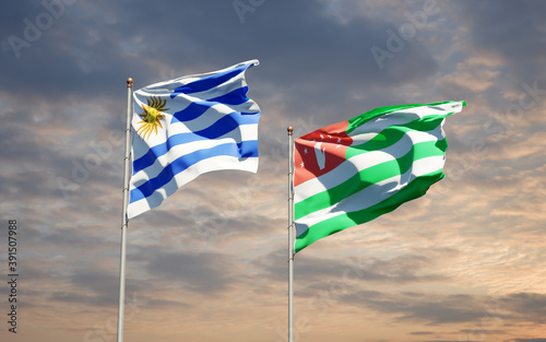 Beautiful national state flags of Uruguay and Abkhazia.