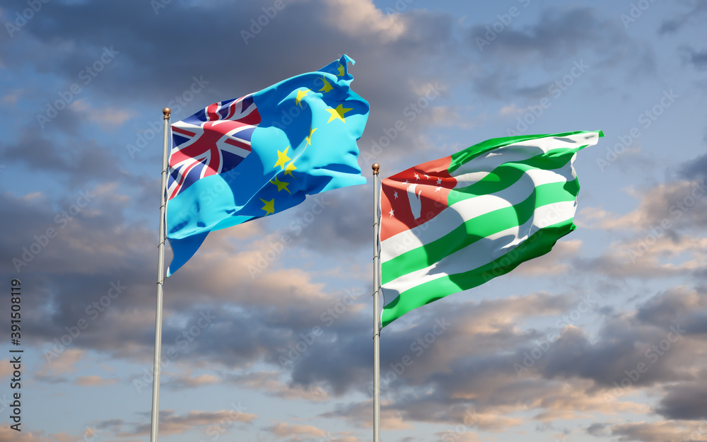 Beautiful national state flags of Tuvalu and Abkhazia. Beautiful national state flags of Tuvalu and Abkhazia.