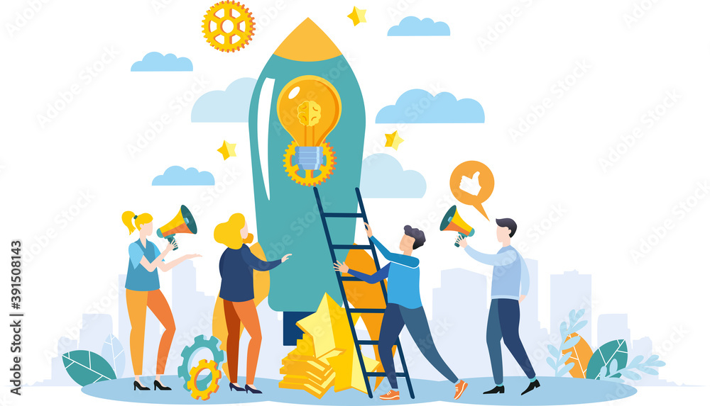Modern flat design. Missile launch. Teamwork. Launching an idea. Business illustrations. Manage the work process. Modern flat design. Missile launch. Teamwork. Launching an idea. Business illustrations. Manage the work process.