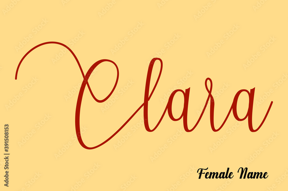Clara -Female Name Calligraphy Brown Color Text On Light Yellow Background