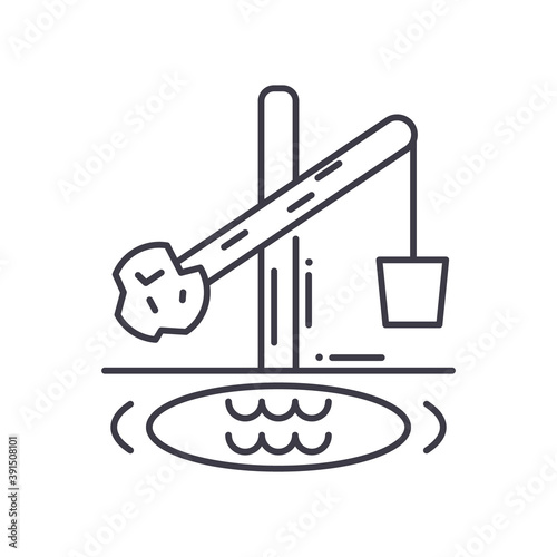 Ancient irrigation icon, linear isolated illustration, thin line vector, web design sign, outline concept symbol with editable stroke on white background.