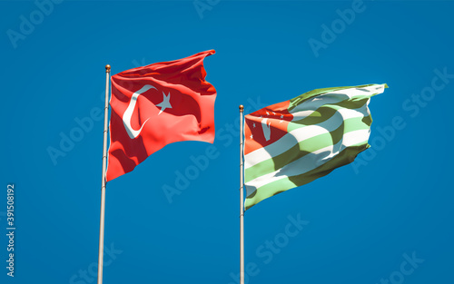 Beautiful national state flags of Turkey and Abkhazia.