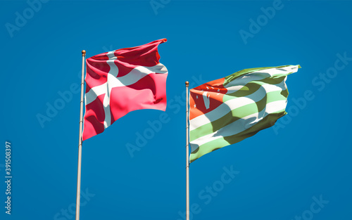 Beautiful national state flags of Denmark and Abkhazia.