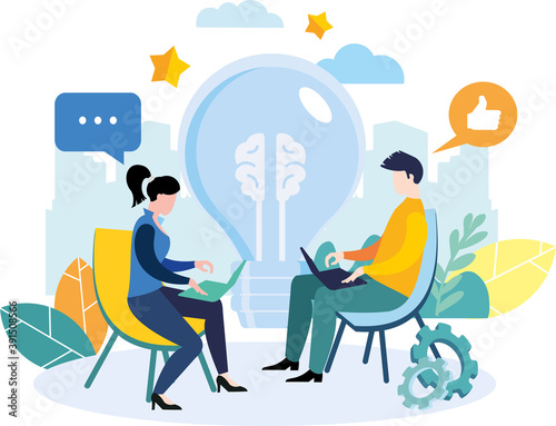 Modern bright flat design. Distance learning, online courses, home training, computer work.