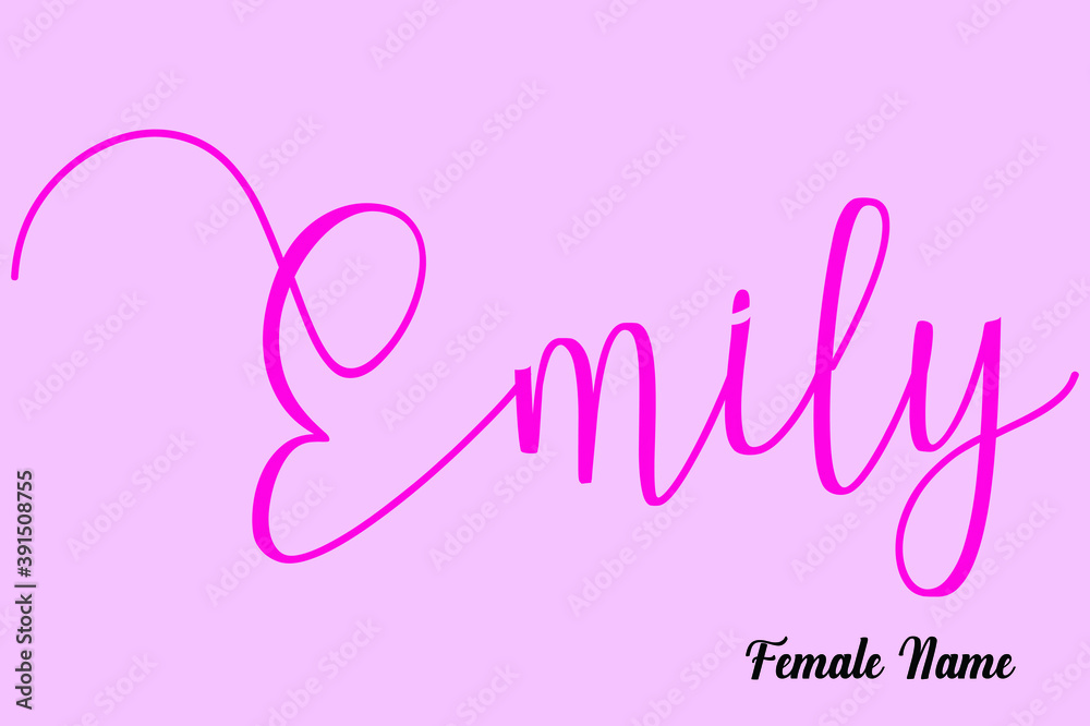 Emily-Female Name Brush Calligraphy Dork Pink Color Text on Pink Background