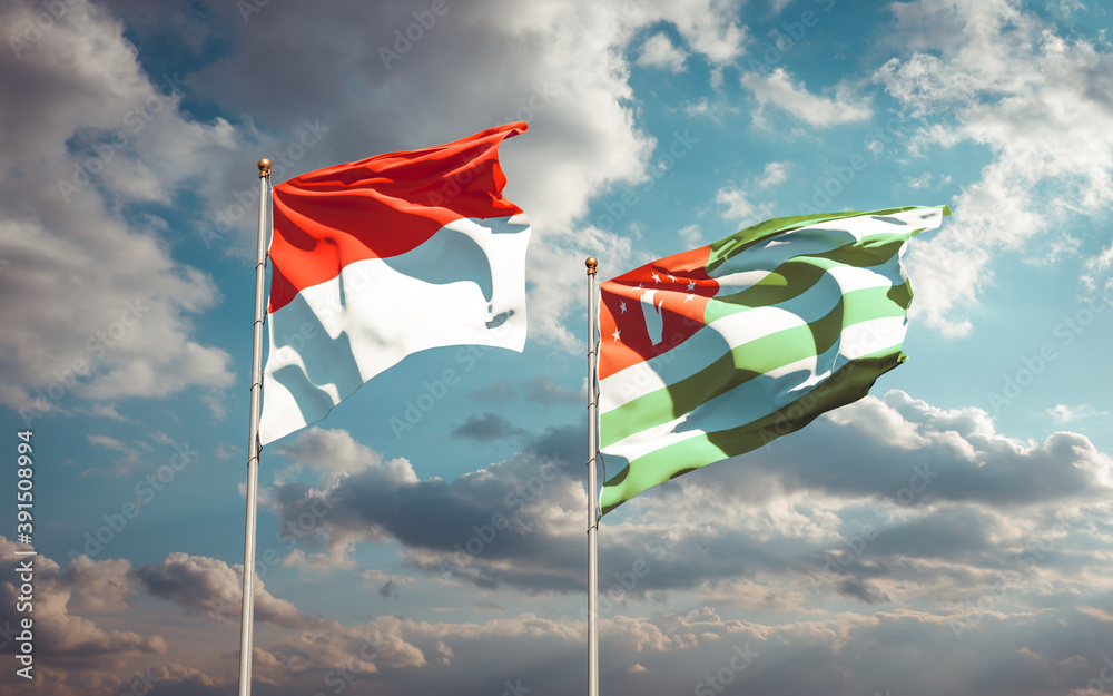 Beautiful national state flags of Indonesia and Abkhazia. Beautiful national state flags of Indonesia and Abkhazia.