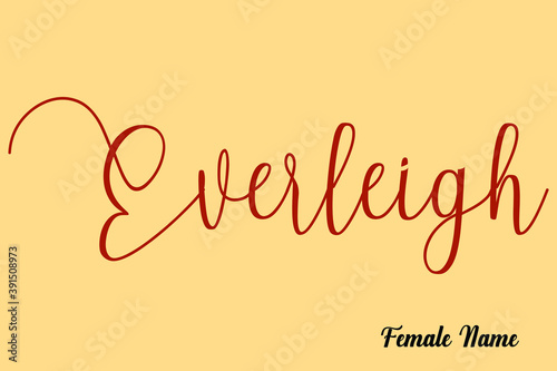 Everleigh-Female Name Typography Dork Yellow Color Text on Light Yellow Background photo