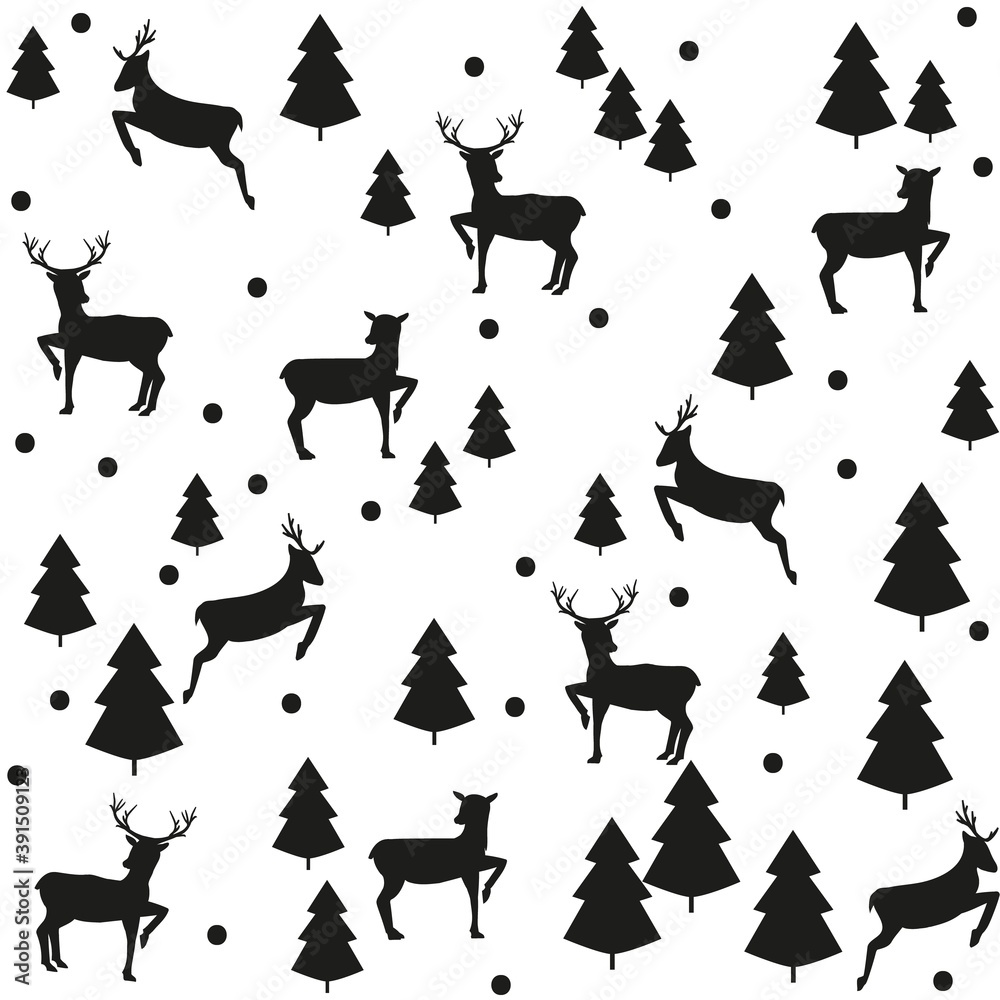 Deer and tree pattern for wallpaper, textiles. Deer and tree pattern for wallpaper, textiles.