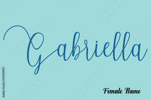 Gabriella-Female Name Calligraphy Dork Cyan Color Text On Light Cyan Background