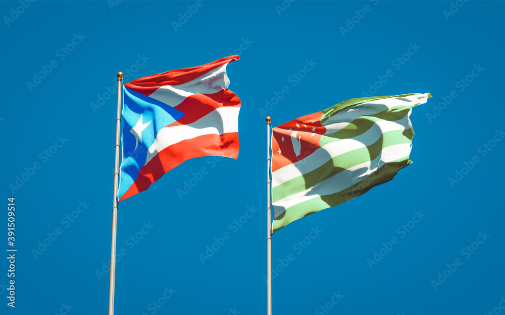 Beautiful national state flags of Puerto Rico and Abkhazia. Beautiful national state flags of Puerto Rico and Abkhazia.