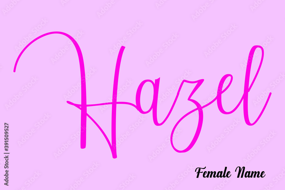 Hazel-Female Name Brush Calligraphy Dork Pink Color Text on Pink Background