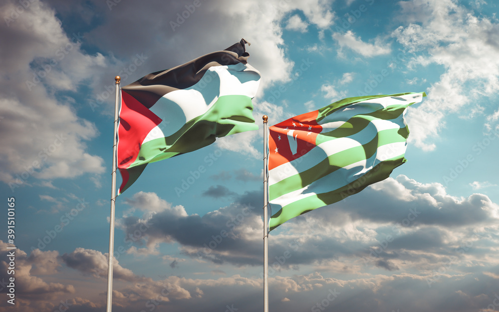 Beautiful national state flags of Palestine and Abkhazia. Beautiful national state flags of Palestine and Abkhazia.