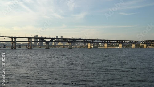 Famous duplex Cheongdam Bridge crossing Han River in city Seoul of South Korea photo