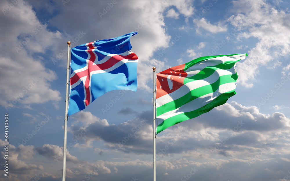 Beautiful national state flags of Iceland and Abkhazia. Beautiful national state flags of Iceland and Abkhazia.