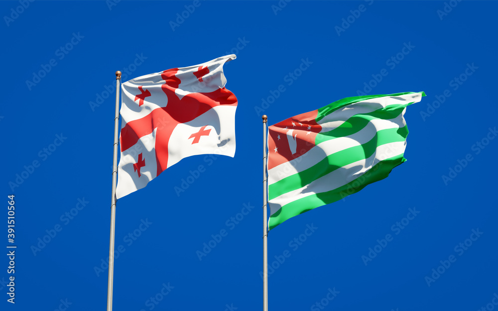 Beautiful national state flags of Georgia and Abkhazia. Beautiful national state flags of Georgia and Abkhazia.