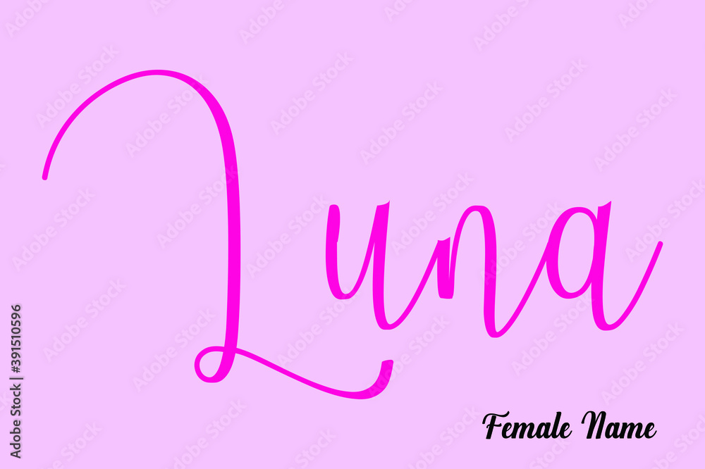Luna-Female Name Brush Calligraphy Dork Pink Color Text on Pink Background