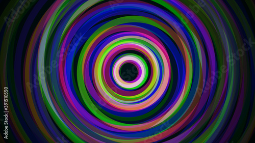 Abstract colorful circle lines centered on dark background