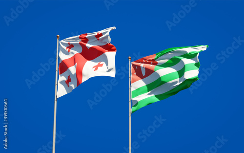 Beautiful national state flags of Georgia and Abkhazia.