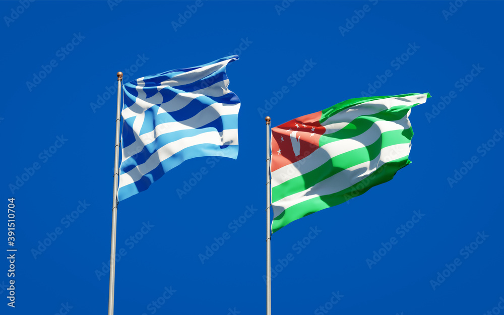 Beautiful national state flags of Greece and Abkhazia. Beautiful national state flags of Greece and Abkhazia.