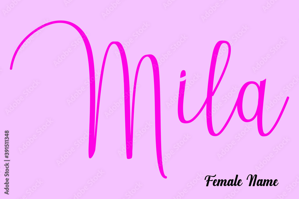 Mila-Female Name Brush Calligraphy Dork Pink Color Text on Pink Background