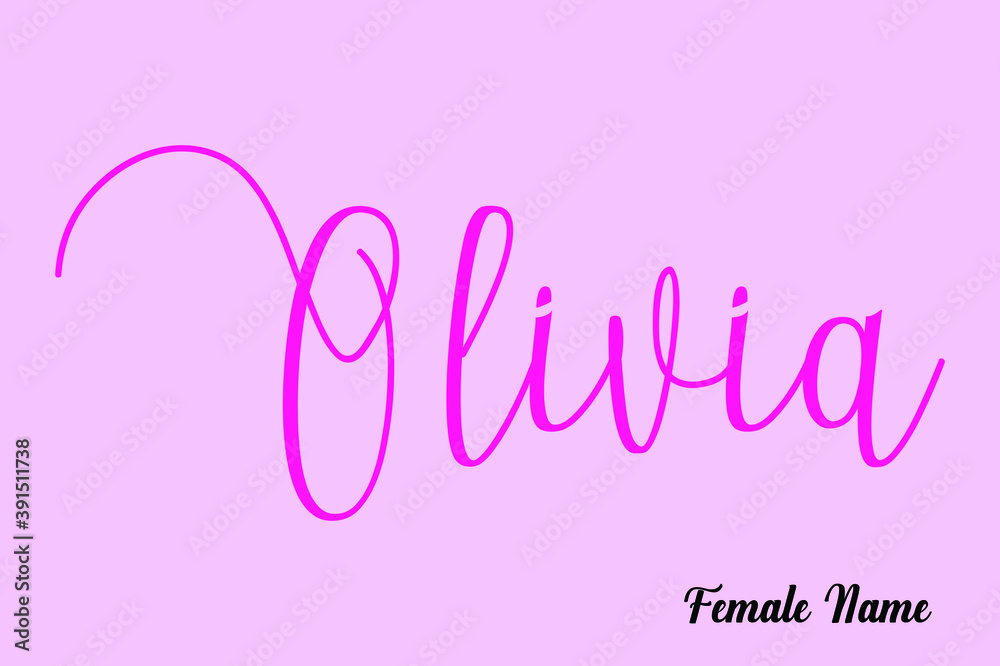 Olivia-Female Name Brush Calligraphy Dork Pink Color Text on Pink Background