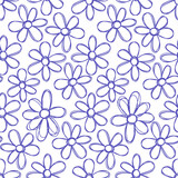 Floral seamless pattern. Hand drawn flowers. Vector illustration. Pen or marker doodle sketch. Line art silhouettes. Repeat contour drawing.