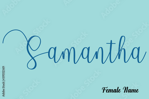 Samantha-Female Name Cursive Calligraphy Dork Cyan Color Text On Light Cyan Background