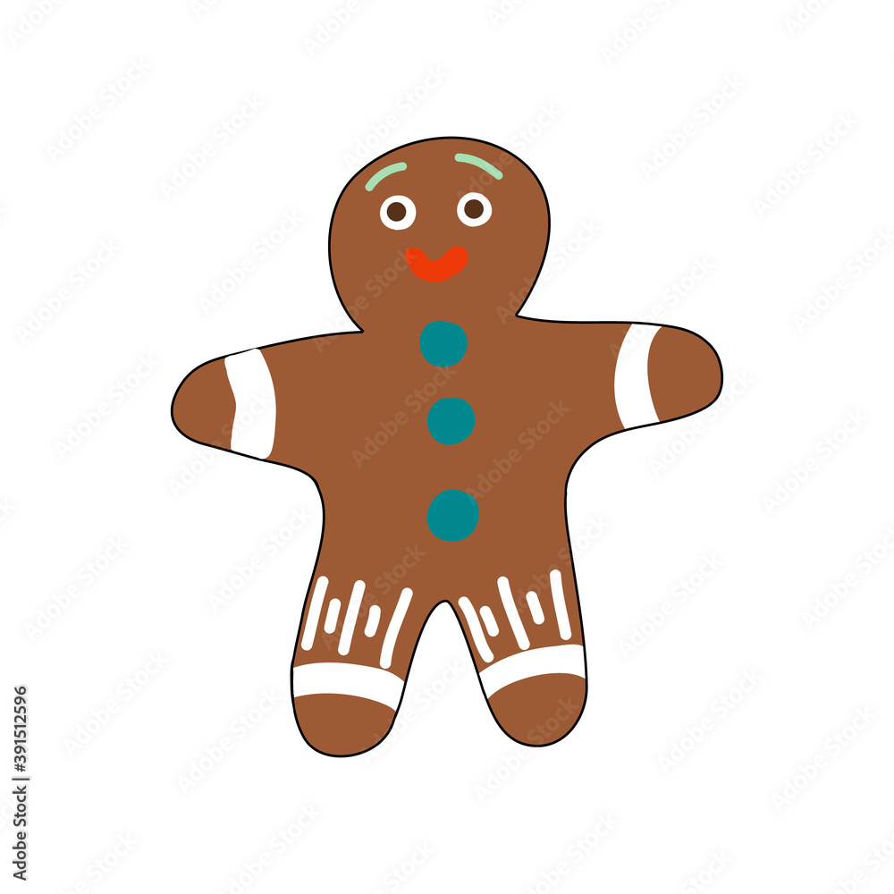 Cute gingerbread man. Cartoon character. Vector illustration isolated