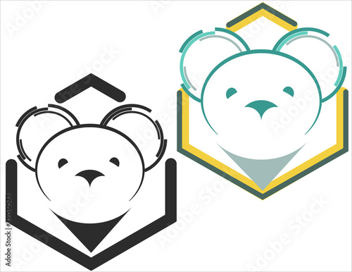 bear face with ears that look like a signal emitting waves and a truncated octagonal background