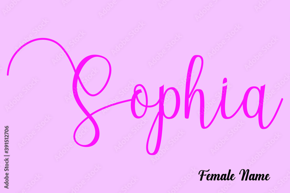 Sophia-Female Name Brush Calligraphy Dork Pink Color Text on Pink Background