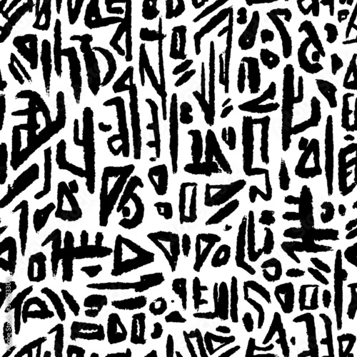 Alien hieroglyph seamless pattern. Black and white doodle style vector illustration pattern for surface, t shirt design, print, poster, icon, web, graphic designs. 