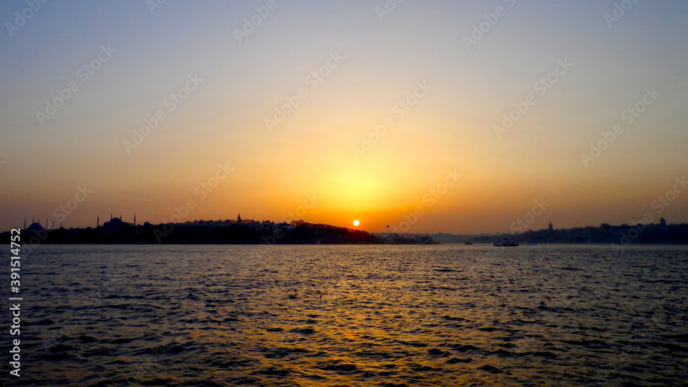 Sunset over the Bosphorus in Istanbul