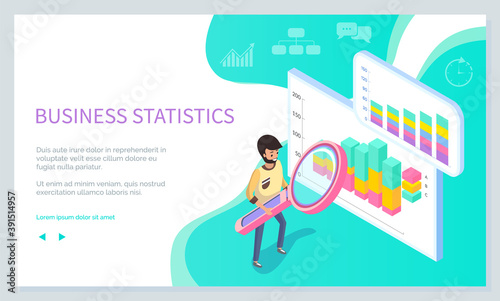 Expert work on business statistic, data analysis, management and marketing department. Financial administration consulting for company performance analyzis concept statistics. Landing page template photo