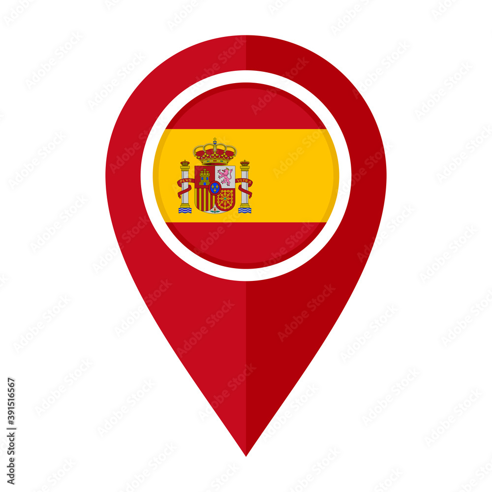 flat map marker icon with spain flag. vector illustration isolated on white background flat map marker icon with spain flag. vector illustration isolated on white background