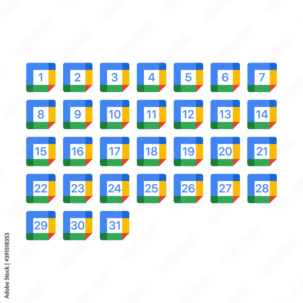 Google Calendar. All Days Calendar. Vector Illustration Stock Vector