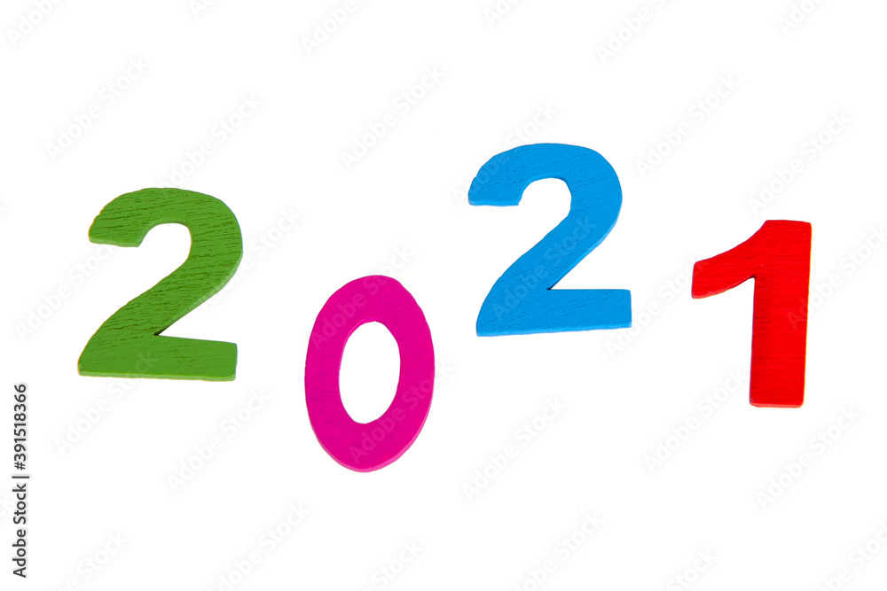 New 2021 year numbers multicolor isolated on the white New 2021 year numbers multicolor isolated on the white
