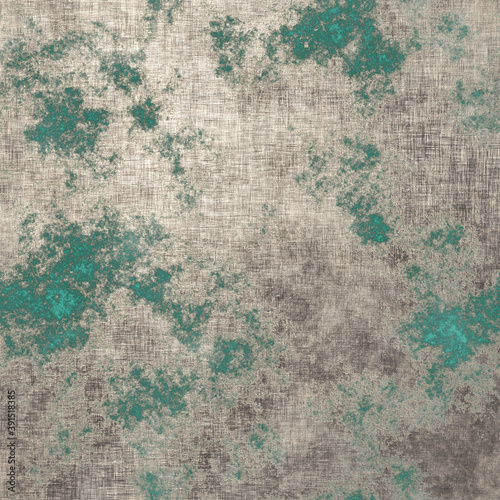 Corrosion of copper. Aged copper plate texture with green patina stains. Old worn metal background. 3D-rendering photo
