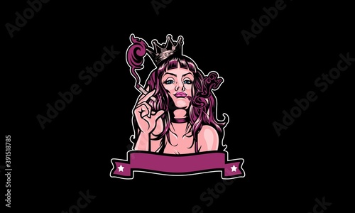 Cartoon Colorful Beauty Queen Smoking Weed Vector Illustration