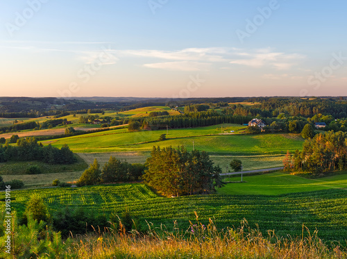 Landscape of full of beautiful hills Suwalszczyzna region in Poland.