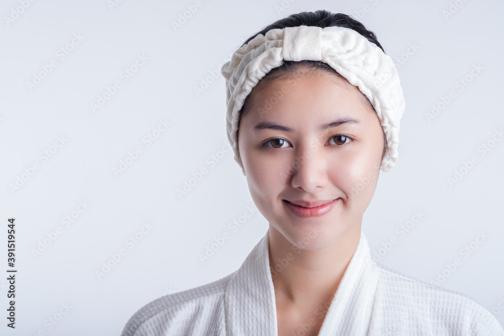 Beautiful woman female skin care healthy hair and skin close up face beauty portrait close up studio on white asia Beautiful woman female skin care healthy hair and skin close up face beauty portrait close up studio on white asia