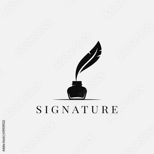 Feather with ink. Inkwell and feather logo