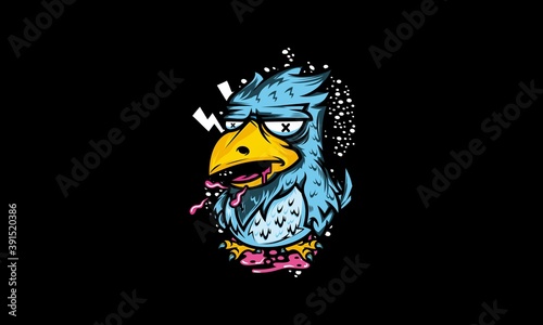 Cartoon Dizzy Eagle Bird for Apparel Vector Design Illustration