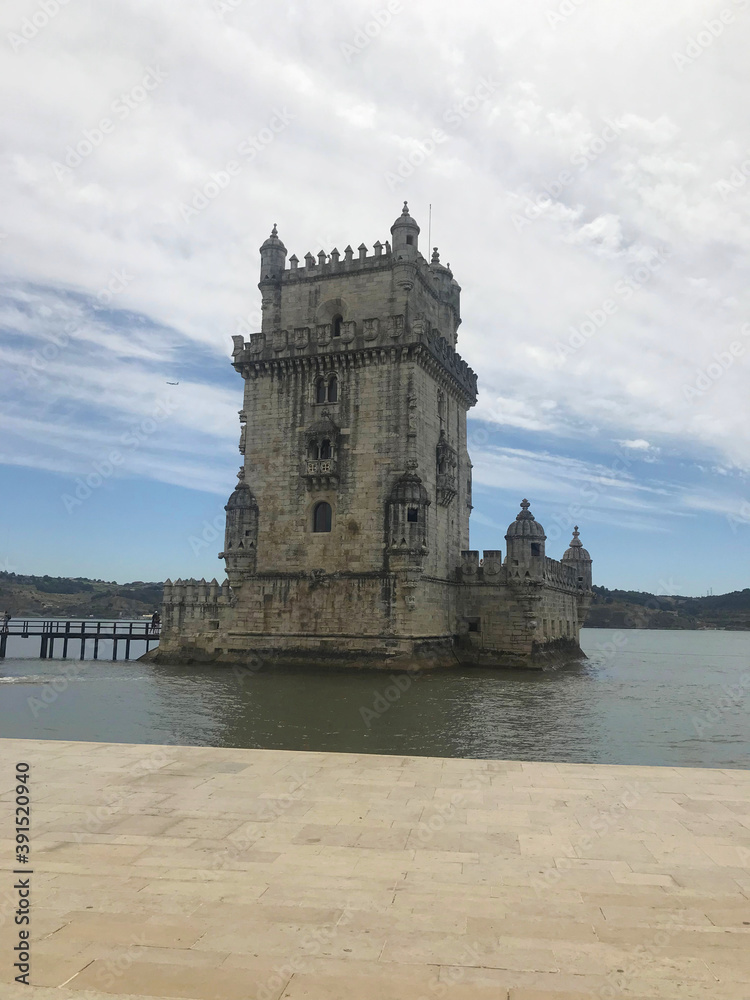 the Tower of Belem near the Tagus river in Lisbon Portugal