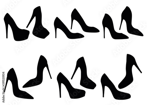 Women's shoes with heels in a set. Vector image.