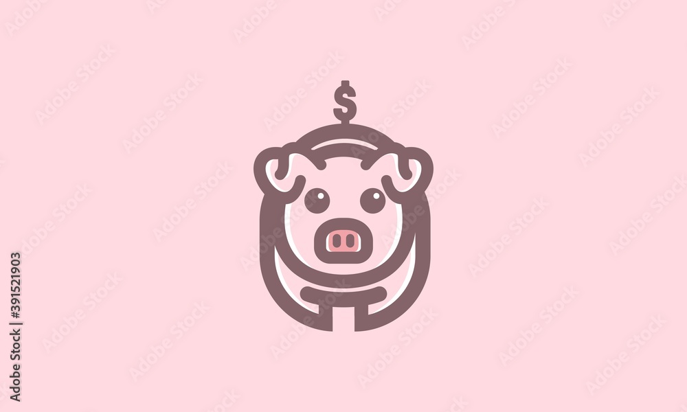 Cute Cartoon Piggy Bank Line Art Logo