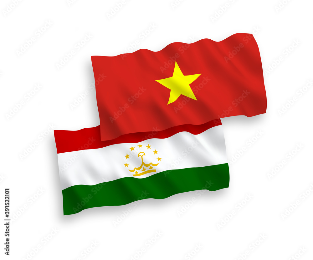 Flags of Tajikistan and Vietnam on a white background