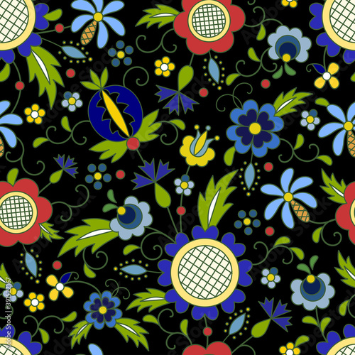 Traditional, modern Polish - Kashubian floral folk pattern vector, wzór kaszubski, wzory kaszubskie