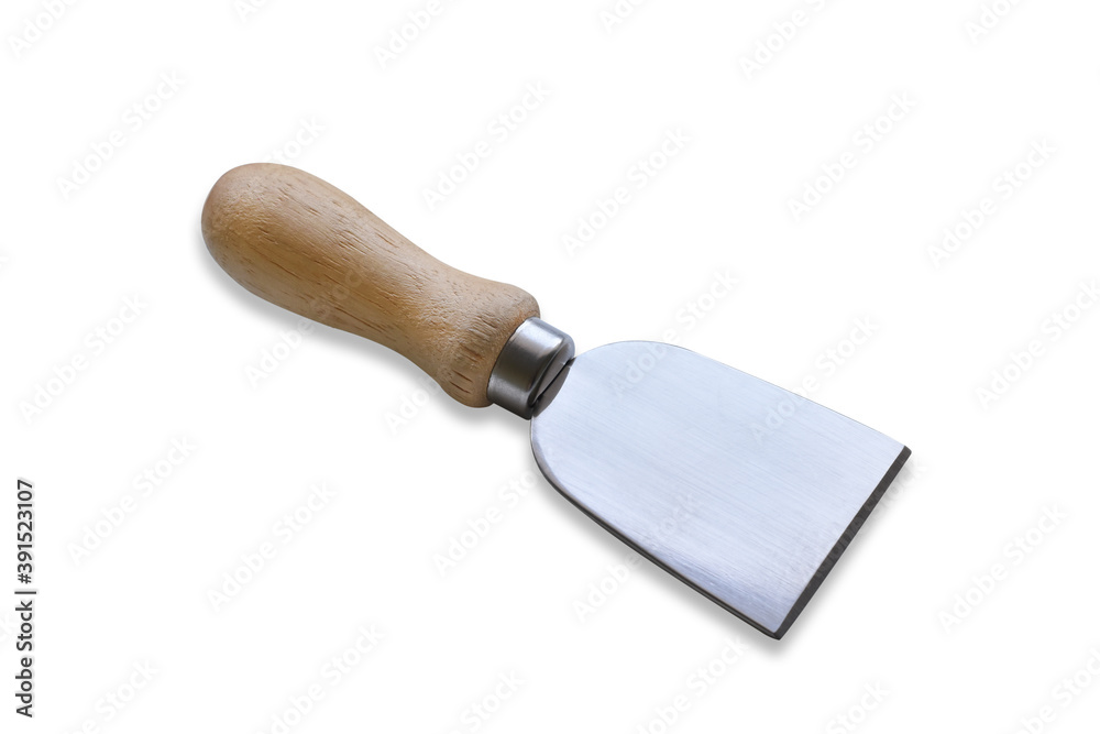 Obraz premium Cheese knife with wooden handle on white background.