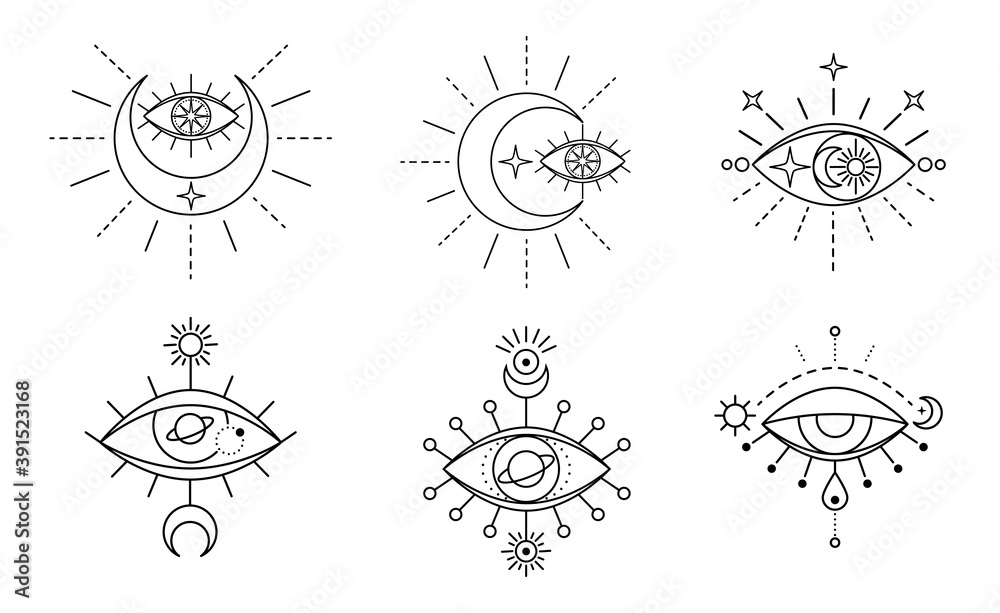 Premium Vector | Line art mystic eye tattoo set providence sight geometric  mystical evil symbol sacred geometry