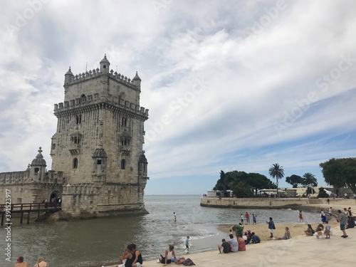 the Tower of Belem near the Tagus river in Lisbon Portugal